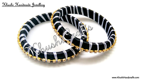 Simple Handmade Silk Bangles in Black and White