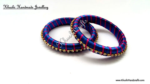 Simple Handmade Silk Bangles in Blue and Pink