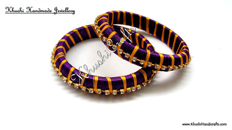 Simple Handmade Silk Bangles in Purple and Yellow