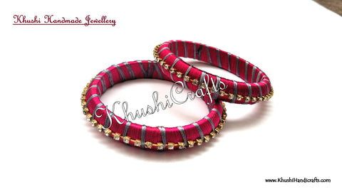 Simple Handmade Silk Bangles in Pink and Grey
