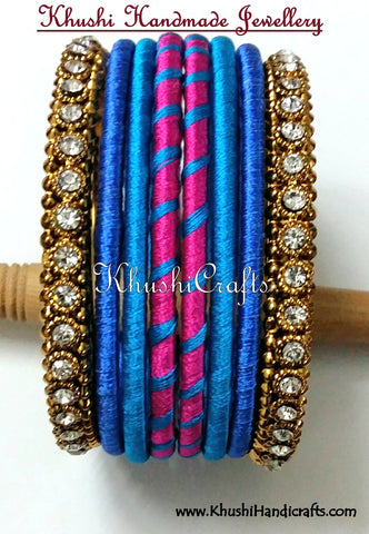 Handmade Trendy Silk Bangles in Pink and Blue