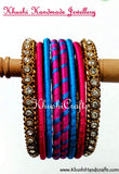 Hand-crafted Silk Bangles in Pink and Blue - Khushi Handmade Jewellery