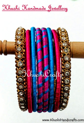 Hand-crafted Silk Bangles in Pink and Blue