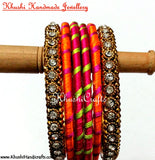 Stunning Silk Bangles in Orange and Pink - Khushi Handmade Jewellery