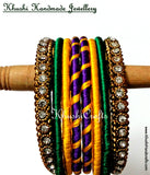 Hand-crafted Silk Bangles in Purple Yellow and Green - Khushi Handmade Jewellery