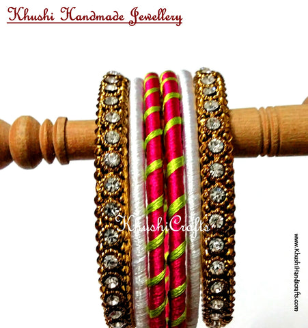 Stunning Silk Bangles in White and Pink
