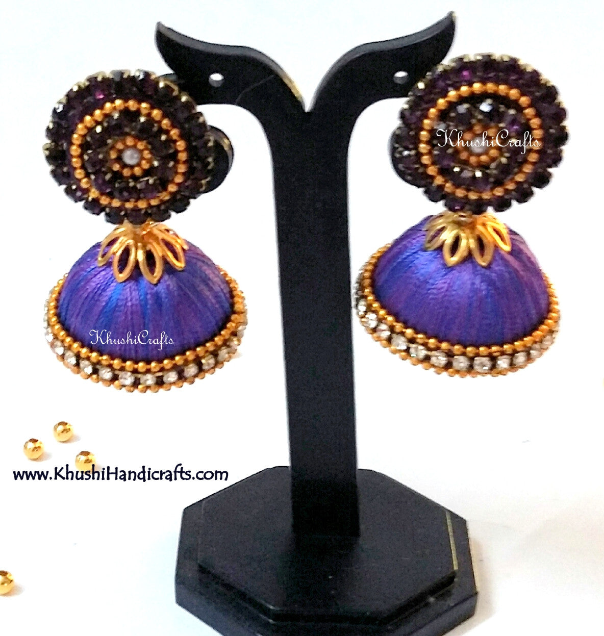 Purple Blue double shaded Designer Silk Jhumkas - Khushi Handmade Jewellery