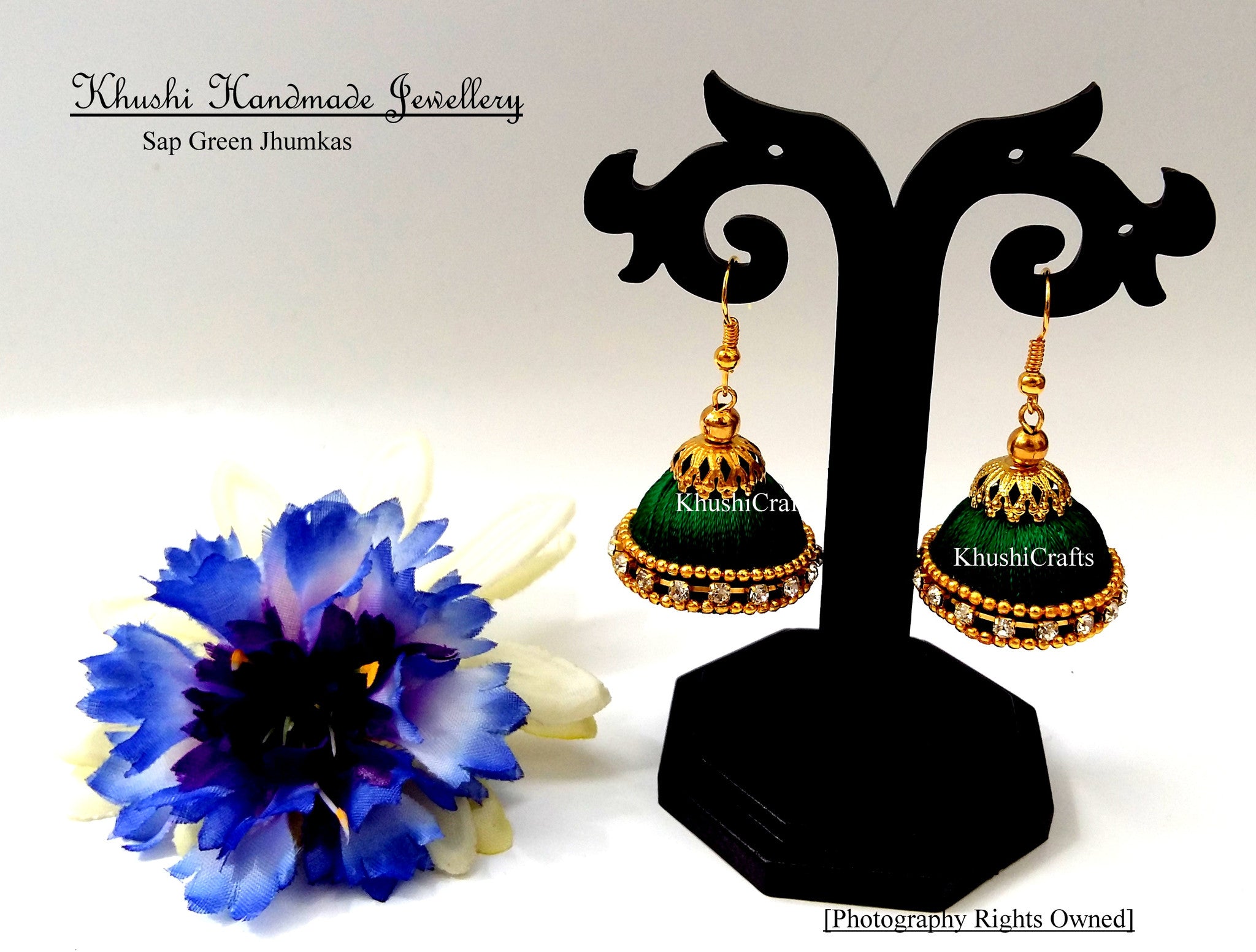 Sap Green Jhumkas - Khushi Handmade Jewellery