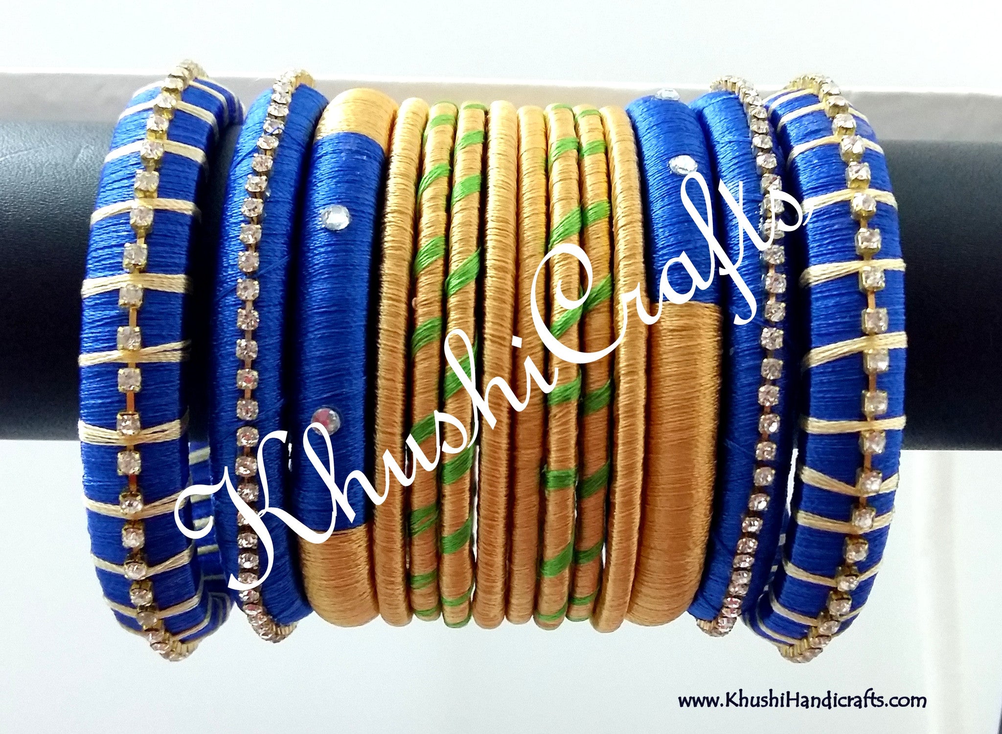 Blue Gold Designer Silk Bangles - Khushi Handmade Jewellery