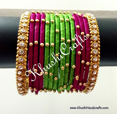Hand-crafted exquisite Silk Bangles in Green and Magenta