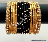 Hand-crafted exquisite Silk Bangles in Black and Gold - Khushi Handmade Jewellery