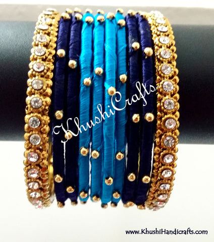 Hand-crafted exquisite Silk Bangles in Shades Of Blue
