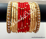 Cream and Red Silk Bangles - Khushi Handmade Jewellery