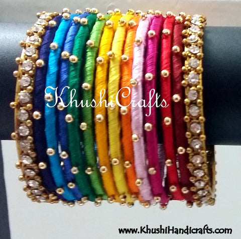 Hand-crafted exquisite Silk Bangles in Rainbow Shades