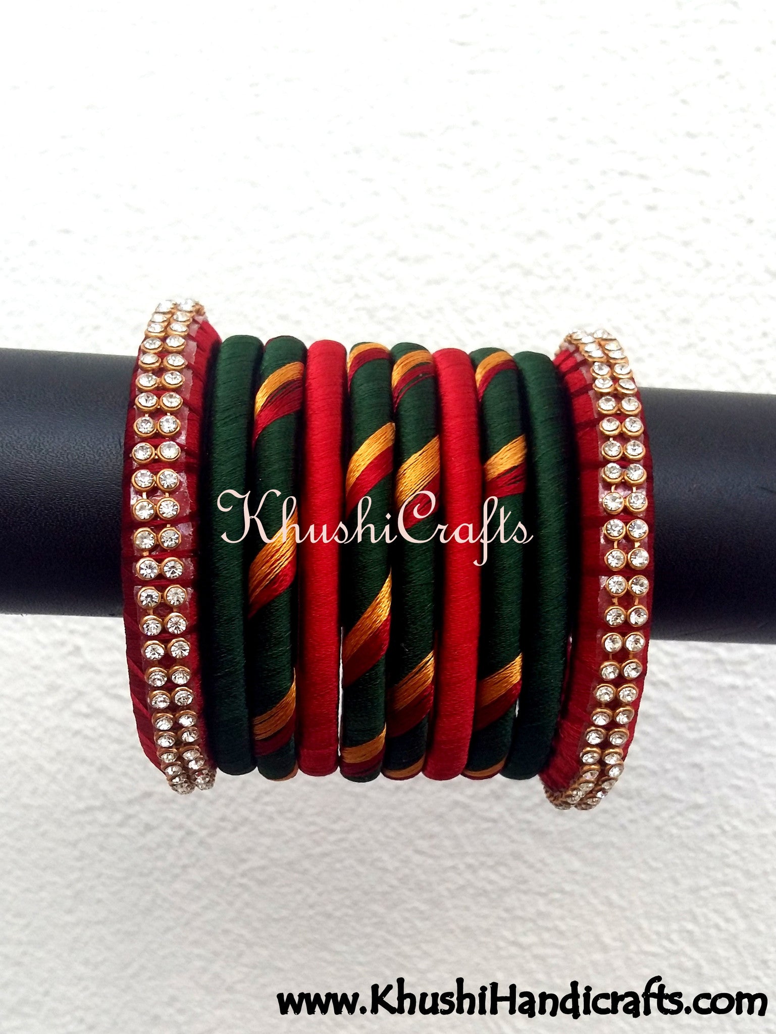 Red Green Designer Silk Thread Bangles