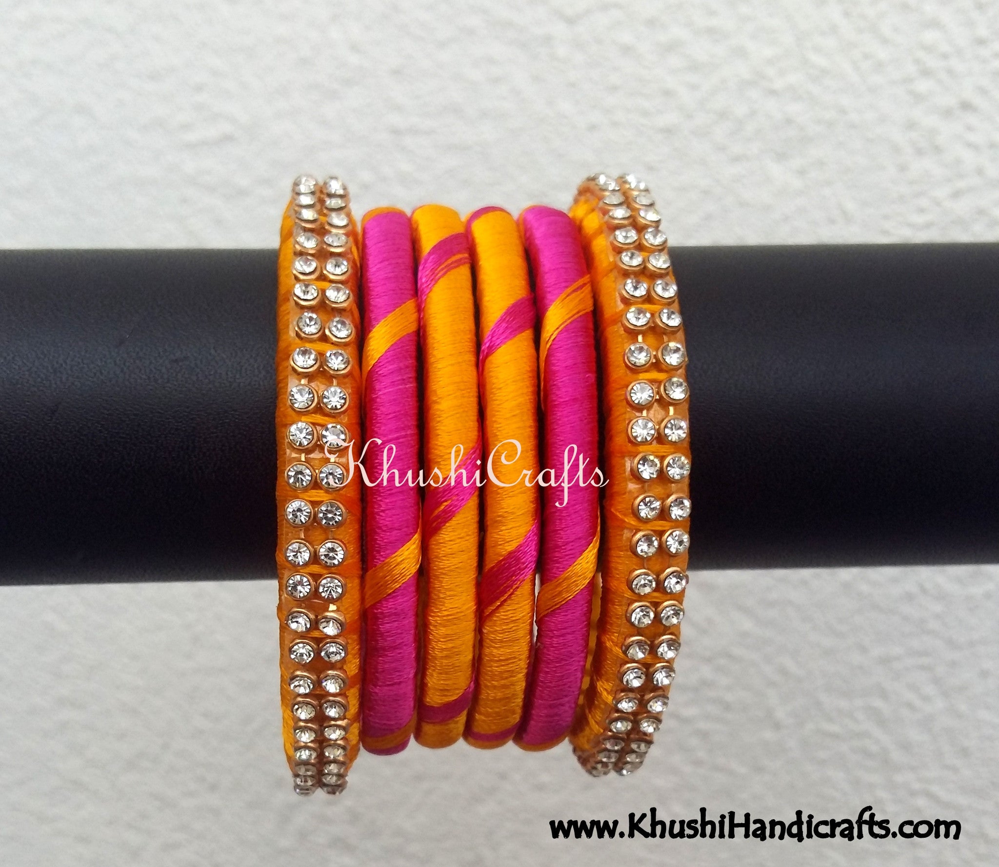 Yellow Pink Designer Silk Bangles - Khushi Handmade Jewellery