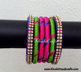 Blue Pink Green Designer Silk Thread Bangles online