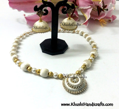 White Silk Necklace set