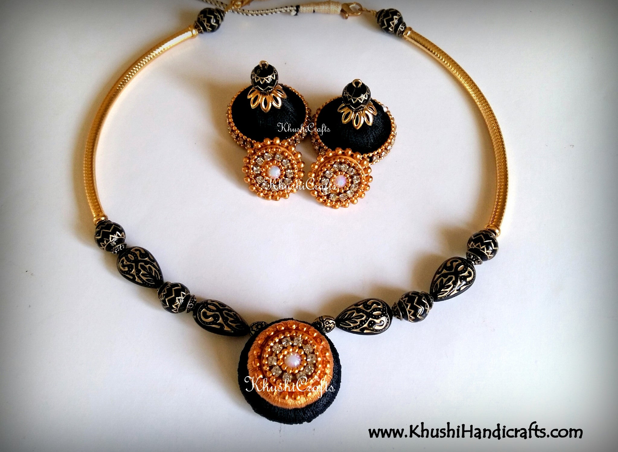 Black Statement Maker Silk Necklace set - Khushi Handmade Jewellery