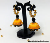 Golden Yellow Silk Dangler Party Wear Jhumkas - Khushi Handmade Jewellery