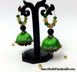 Lush Green Silk Dangler Party Wear Jhumkas - Khushi Handmade Jewellery
