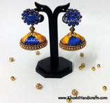 Blue Yellow Silk Jhumka With Pachi Stud - Khushi Handmade Jewellery