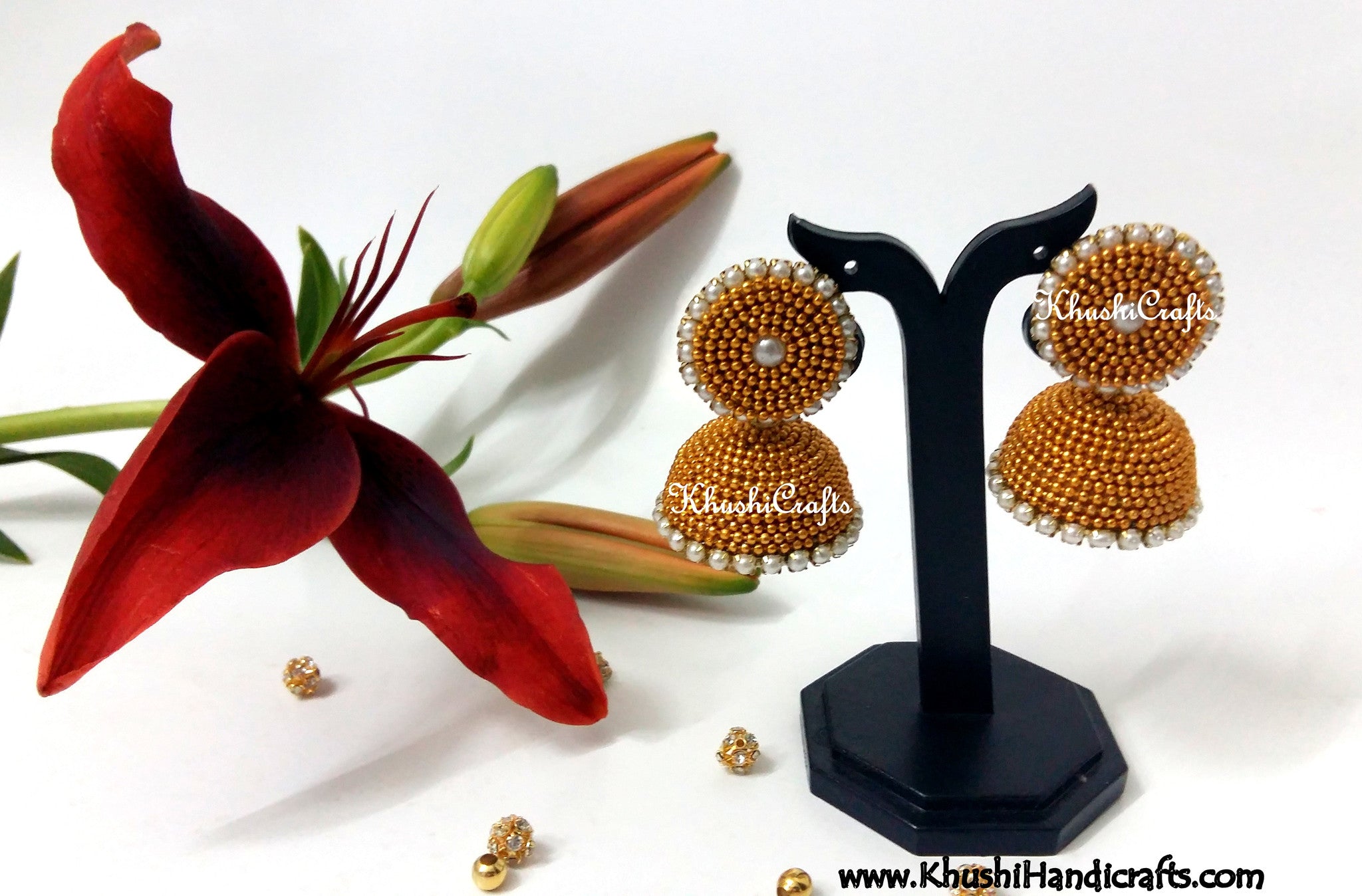 Gold Ball Jhumkas - Khushi Handmade Jewellery
