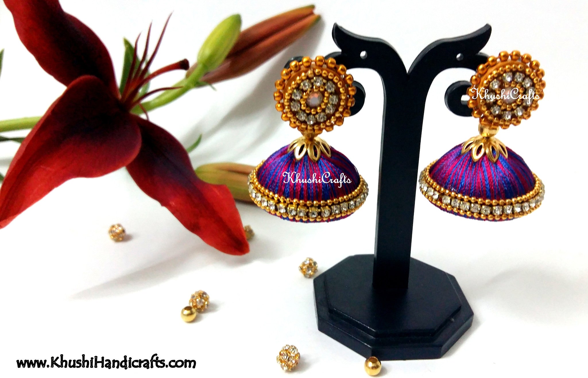 Blue Magenta Silk Jhumka – Khushi Handicrafts