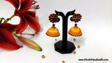 Yellow Silk Jhumka With Maroon Pacchi Stud - Khushi Handmade Jewellery