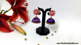 Purple Silk Jhumka With Pink Pacchi Stud - Khushi Handmade Jewellery