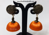 Silk Jhumkas with Metal Stud - Khushi Handmade Jewellery
