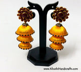 Yellow Cascaded Jhumkas in Silk with Pachi Stud