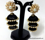 Black Cascaded Jhumkas in Silk with Pachi Stud