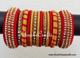 Red and Gold Designer Bridal Collection Silk Bangles - Khushi Handmade Jewellery