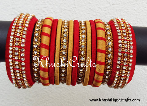 Red and Gold Designer Bridal Collection Silk Bangles