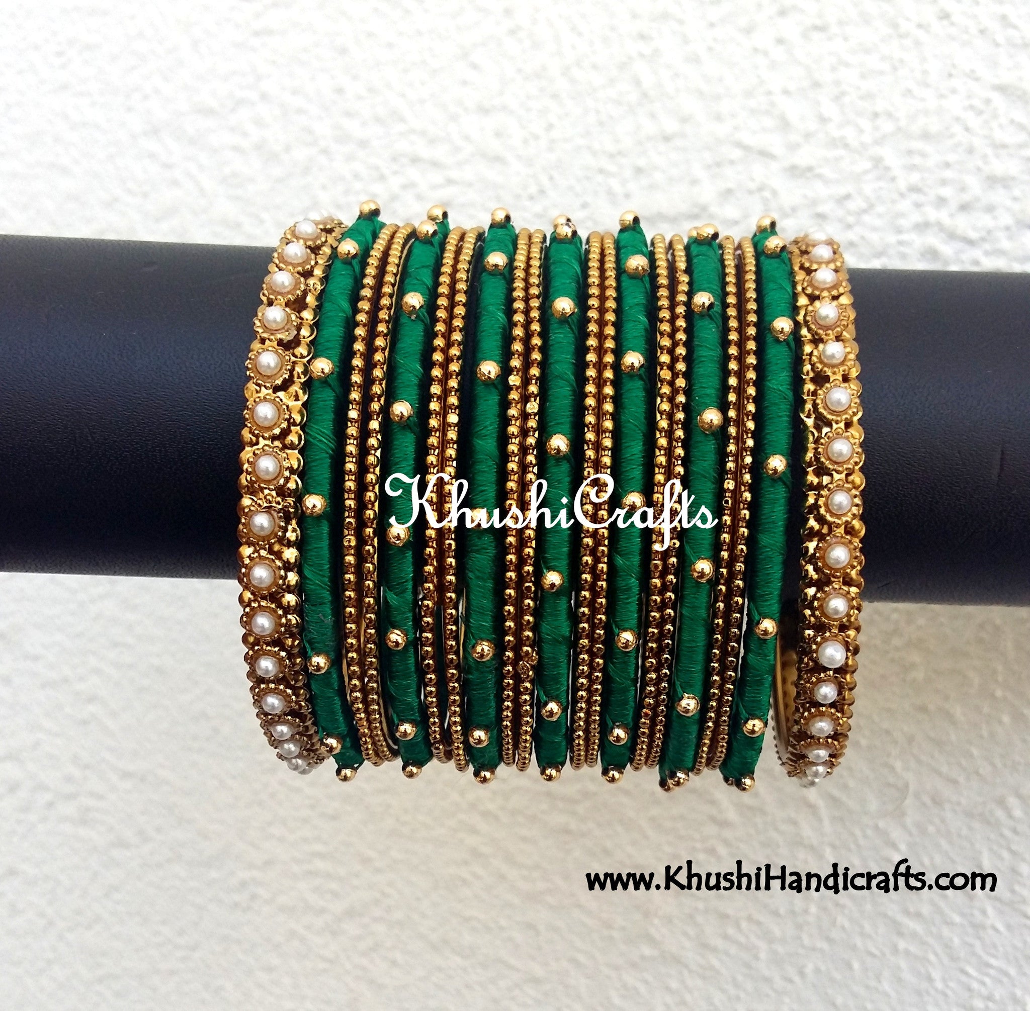 Dark Green Designer Silk Bangles - Khushi Handmade Jewellery