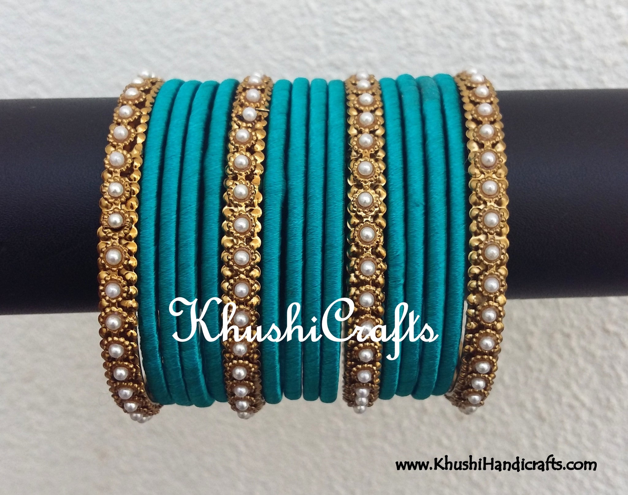 Light Blue Designer Silk Bangles - Khushi Handmade Jewellery