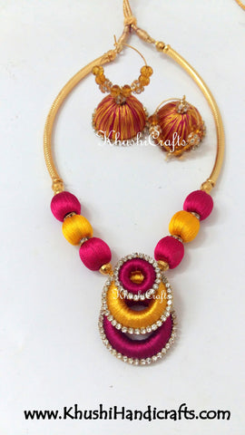 Double coloured Necklaces in Silk thread jewellery