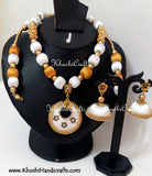 White and Gold Silk Thread Bridal Necklace set - Khushi Handmade Jewellery