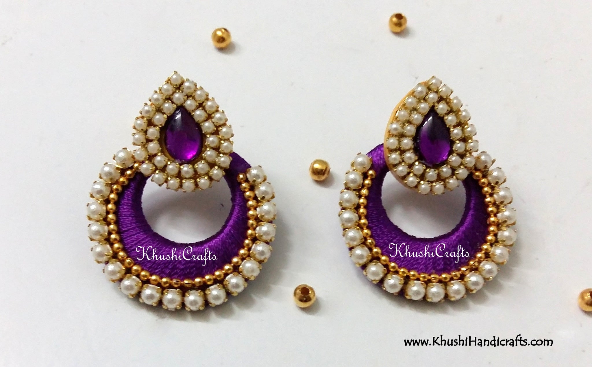 Turquoise Enamel Gold and Pearls Earrings - South India Jewels