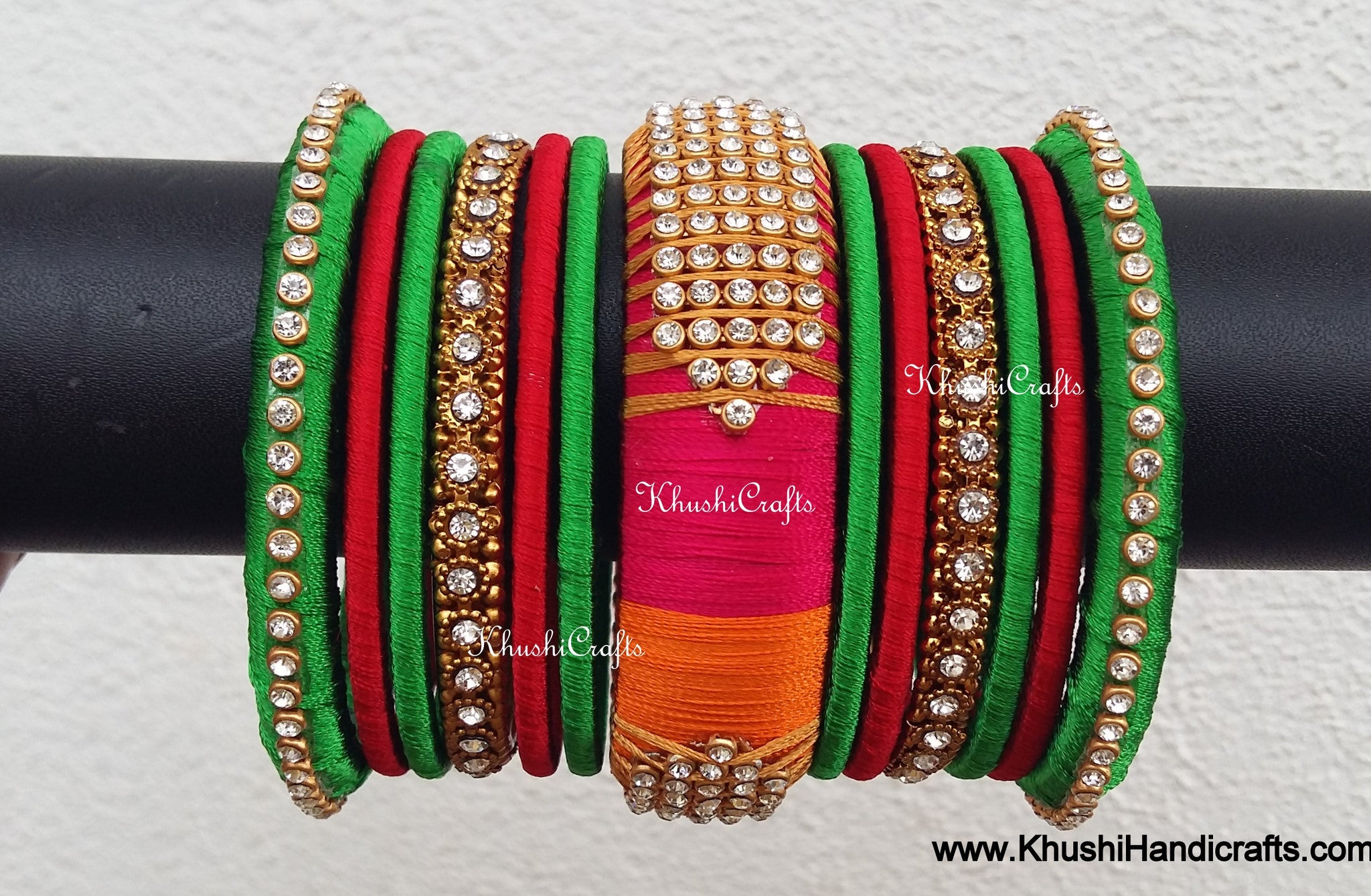 Designer Multicoloured Silk Bridal Bangles single set - Khushi Handmade Jewellery