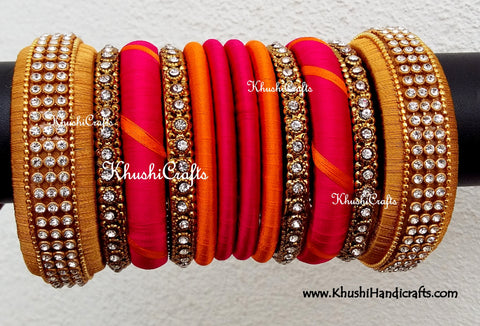 Bridal Pink and Orange Silk Thread Bangles