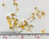 Ear post / Stud base Pack of 10 pairs in Gold and Silver - Khushi Handmade Jewellery