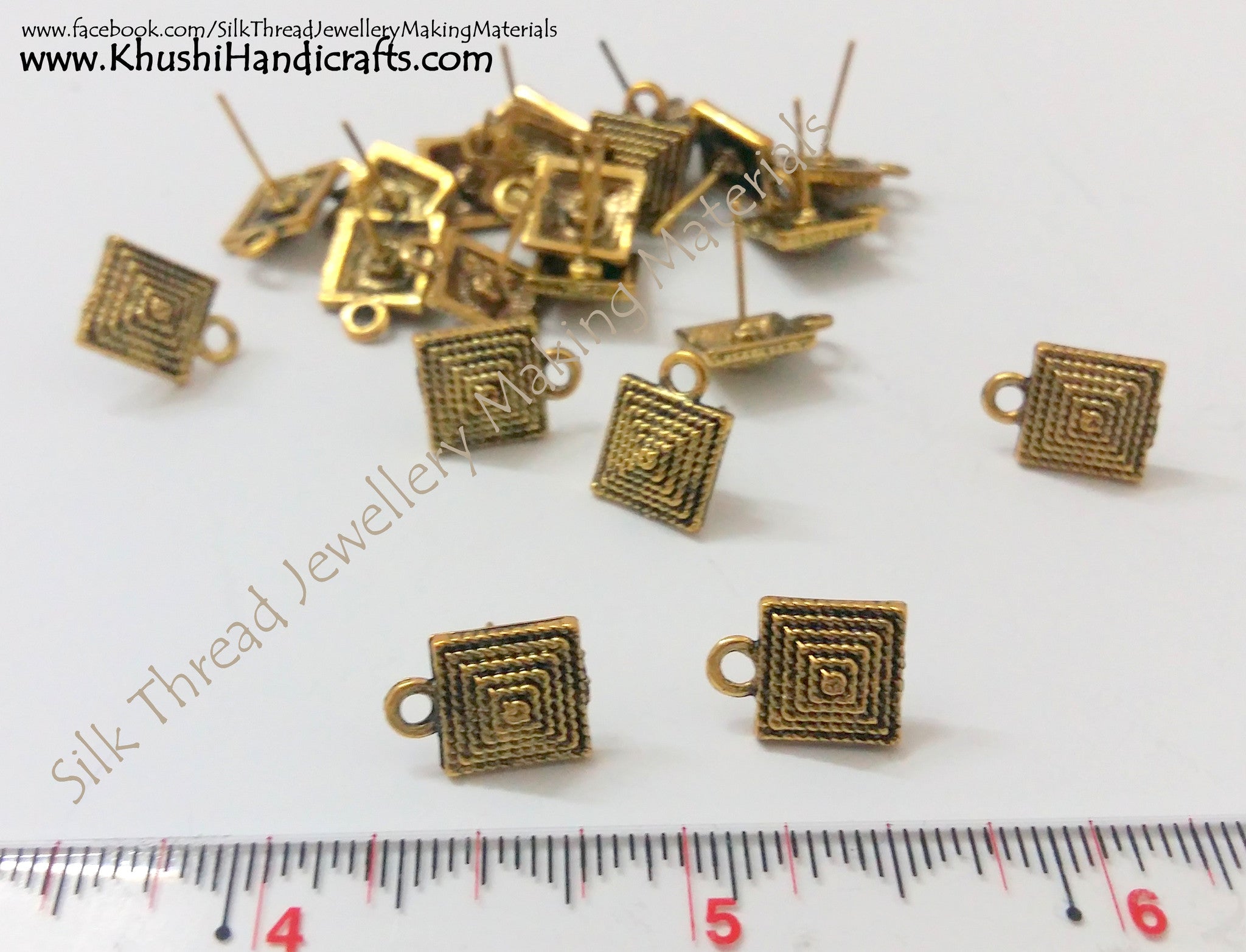 Antique Gold Square Studs - Khushi Handmade Jewellery