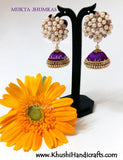 Mukta Jhumkas-Silk thread Jhumkas with a grand stone and pearl stud - Khushi Handmade Jewellery