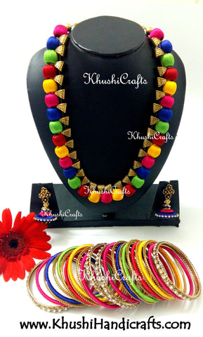 Multicolored Silk Thread Bridal Collection Necklace set with Bangles