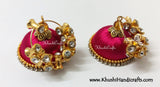 Silk thread Hooped Jhumkas with grand drum shaped stones - Khushi Handmade Jewellery
