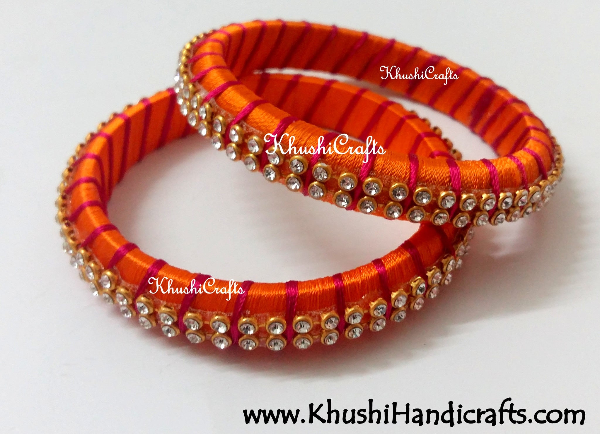 Grand Set of Designer Silk Bangles in Orange and Magenta - Khushi Handmade Jewellery