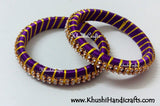 Grand Set of Designer Silk Bangles in Purple and Yellow - Khushi Handmade Jewellery