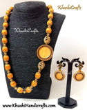 Silk Thread Jewellery -Gold Necklace with a resin coated side pendant - Khushi Handmade Jewellery